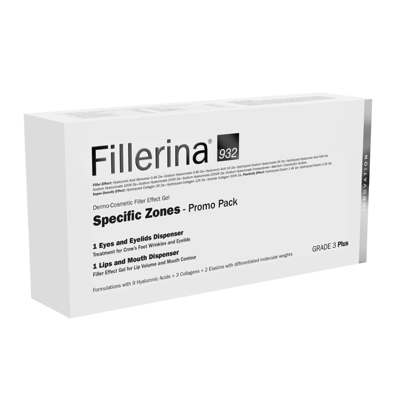 Set Labo Suisse: Fillerina 932 Specific Zones Grade 3 Plus, Hyaluronic Acid, Volumizing, Local Treatment Cream, For Lips, 7 ml + Fillerina 932 Specific Zones Grade 3 Plus, Anti-Wrinkle, Day & Night, Local Treatment Cream, For Eyes & Eyelids, 15 ml