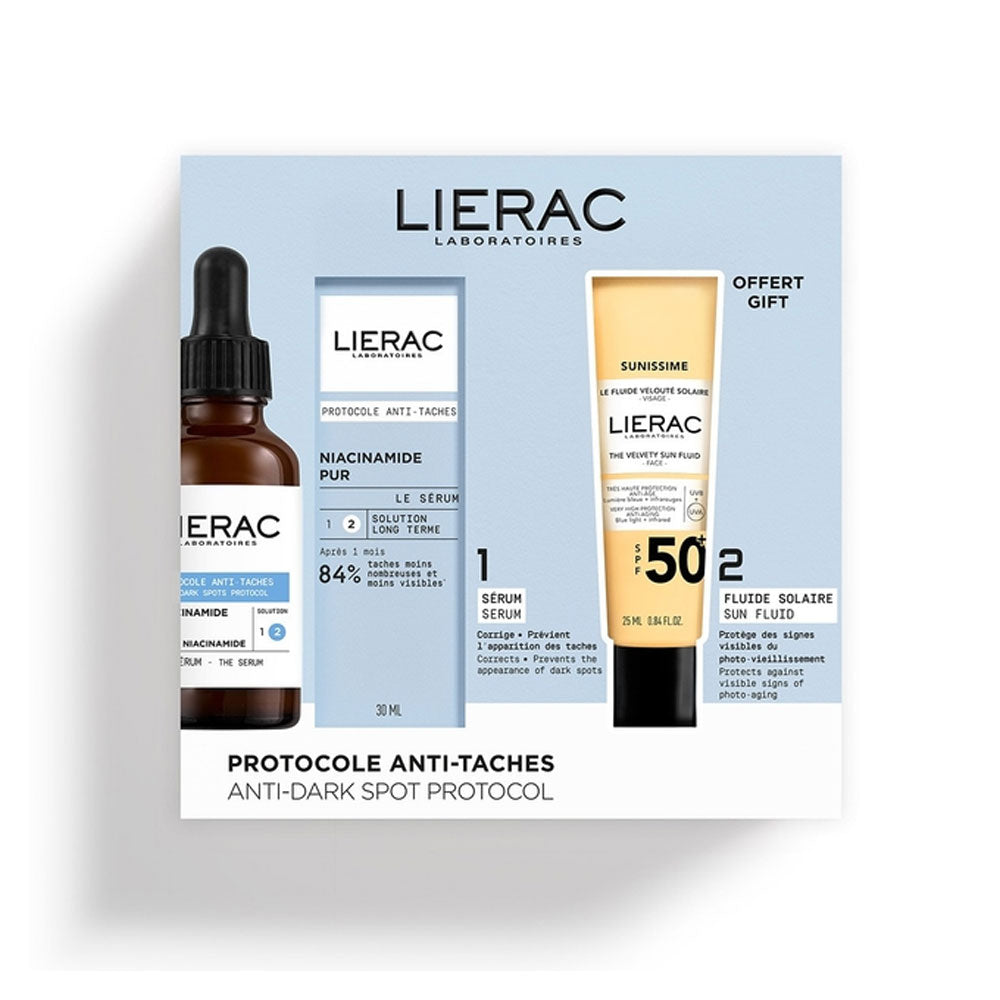Set Lierac: Protocole, Anti-Dark Spots, Serum, For Face, 30 ml + Sunissime The Sun Velvety, Fluid, For Face, SPF50+, 25 ml
