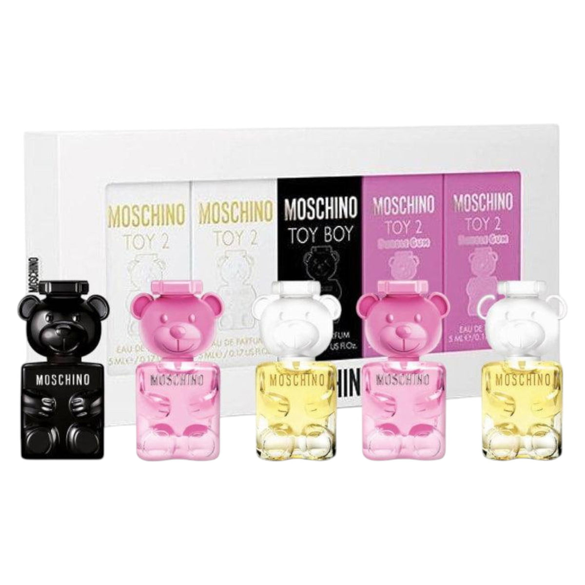 Set Moschino: Toy 2 Bubble Gum, Eau De Parfum, Unisex, 2 pcs, 5 ml + Toy 2, Eau De Parfum, Unisex, 2 pcs, 5 ml + Toy Boy, Eau De Parfum, Unisex, 5 ml