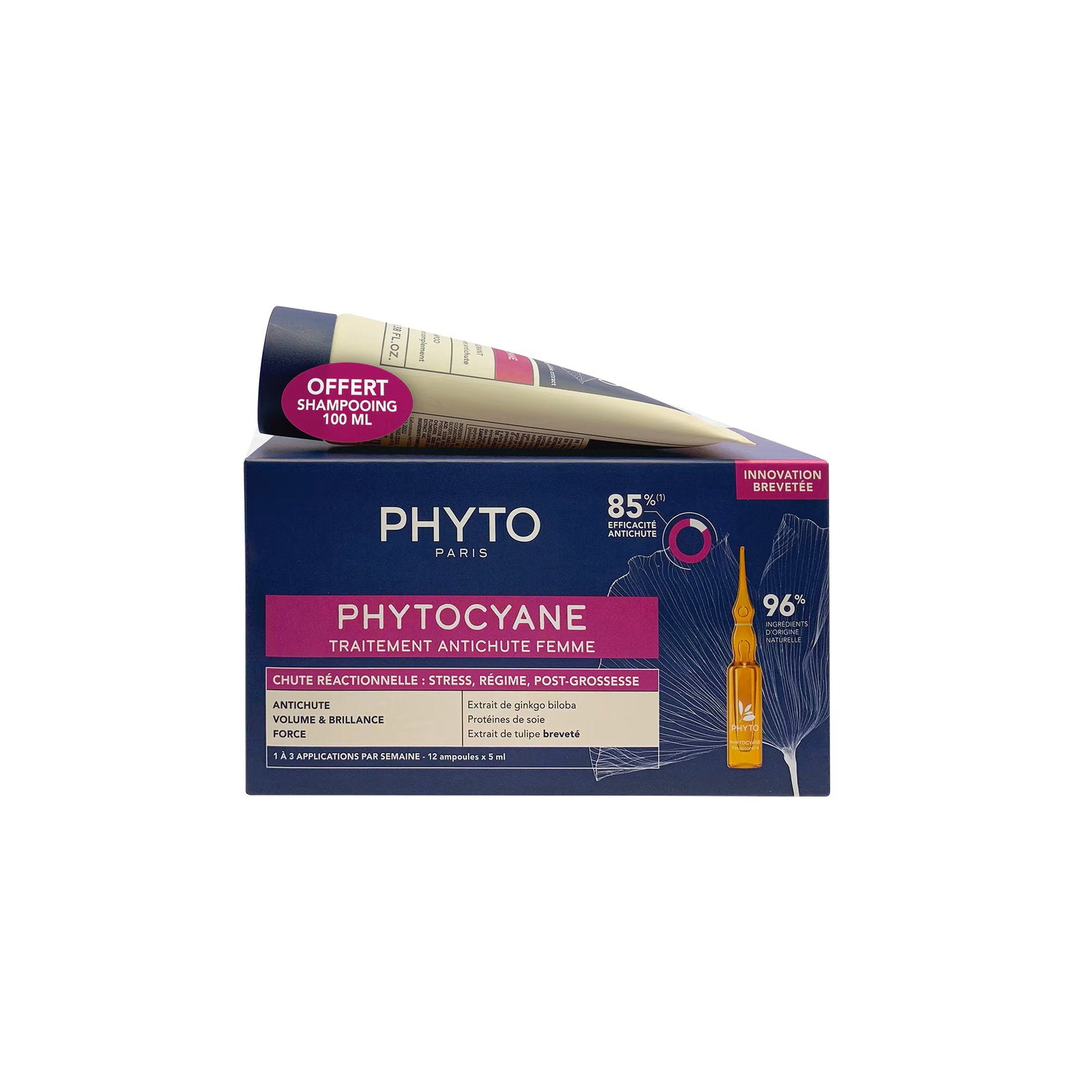 Set Phyto: Set, Phytocyane, Leave In Scalp Treatment Serum, Anti-Hair Loss, 12 pcs, 5 ml *Vial + Phytocyane, Hair Shampoo, Anti-Hair Loss, 100 ml