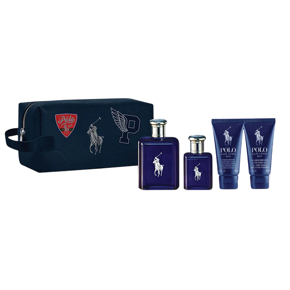 Set Ralph Lauren: Polo Blue, Eau De Toilette, For Men, 125 ml + Polo Blue, Eau De Toilette, For Men, 40 ml + Polo Blue, Shower Gel & Shampoo 2-In-1, 50 ml + Polo Blue, Moisturizing, After-Shave Balm, 50 ml