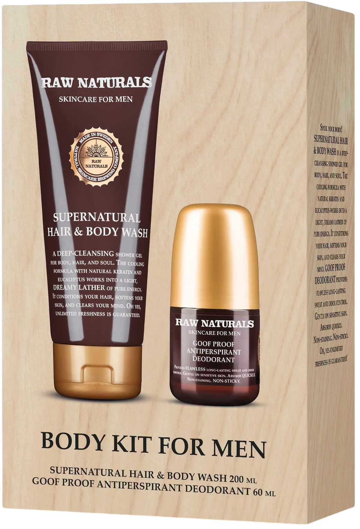 Raw Naturals Body Kit for Men: Supernatural Wash 200 ml + Goof Proof Deodorant 60 ml