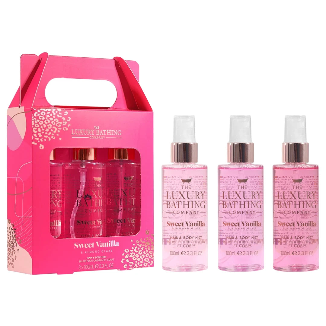 The Luxury Bathing Company Sweet Vanilla & Almond Glaze Hair & Body Mist Set