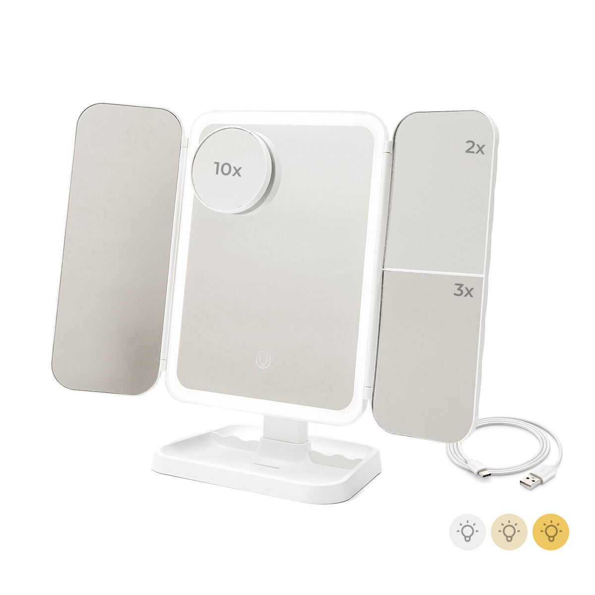 Rechargeable Triptych Makeup Mirror with Magnification and LED Light Miled InnovaGoods product packaging