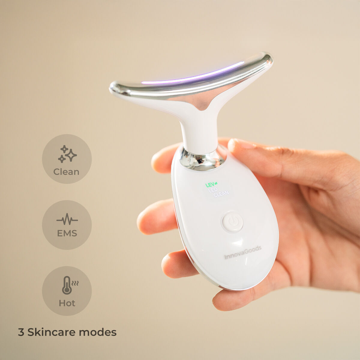 Electric Facial Firming Massager for Face and Neck with LED, EMS, and Heat Selora InnovaGoods product packaging